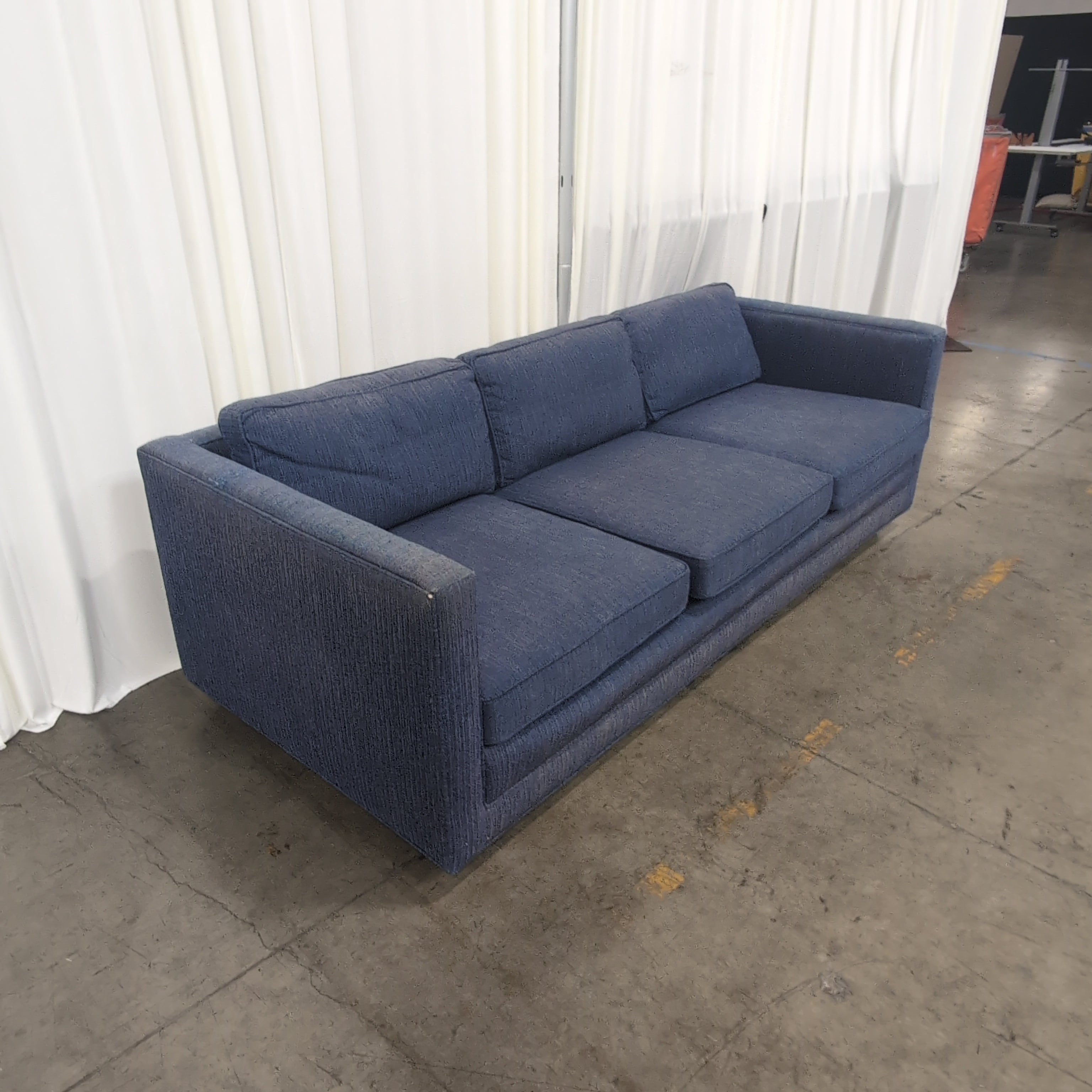 Blue Fabric Three-Cushion Couch