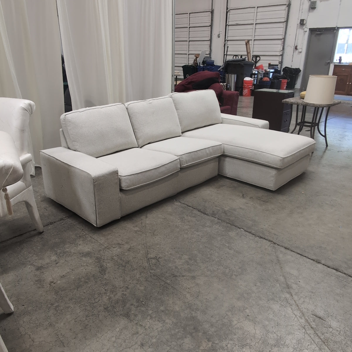 Light Beige Fabric L-Shaped Sectional Couch