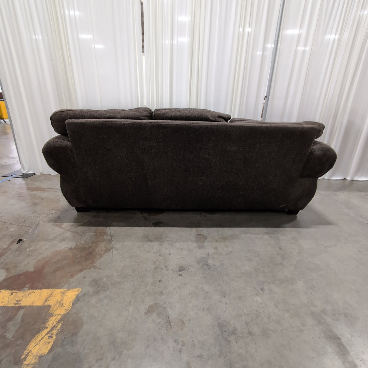 Textured Charcoal Fabric Couch with Rolled Arms