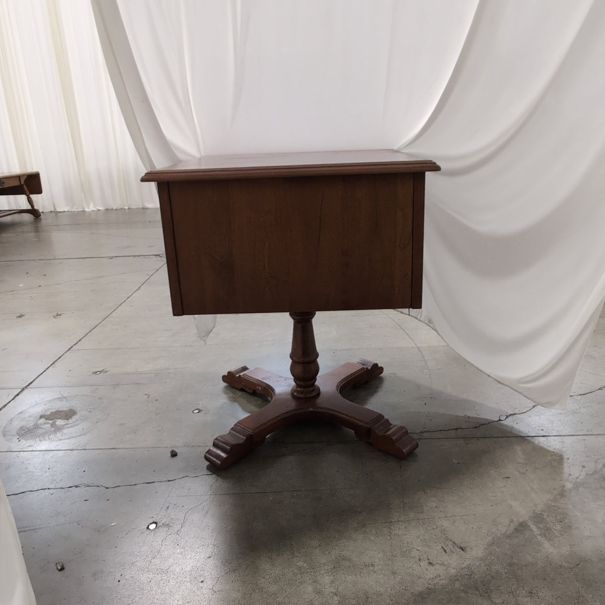 Cherry-Stained Wood Pedestal End Table