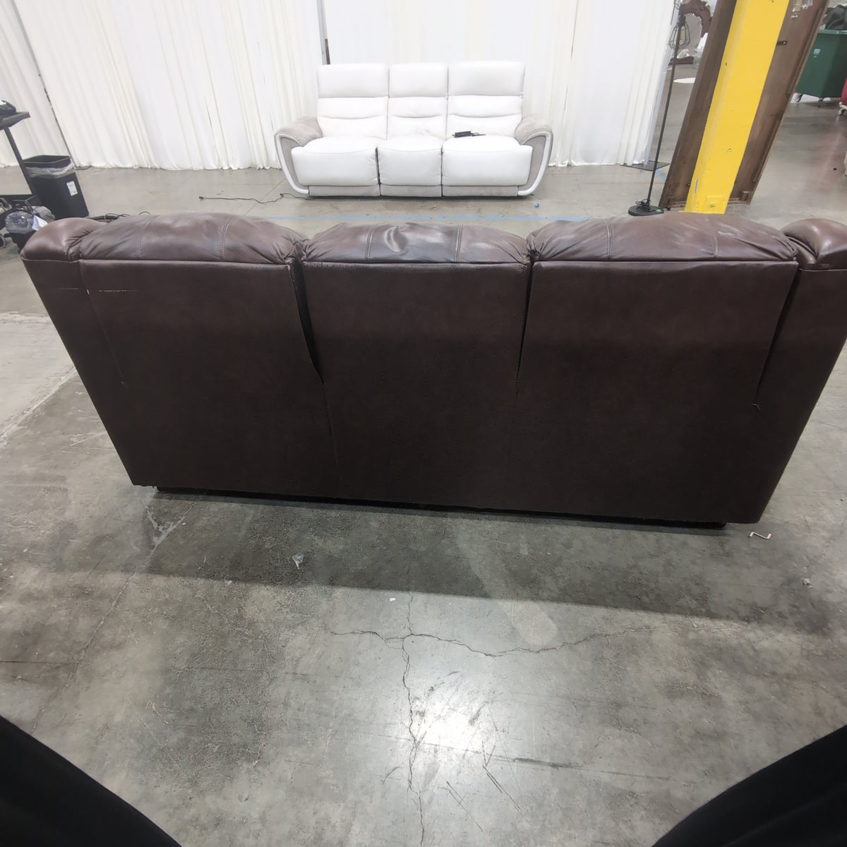 Dark Brown Leather Rolled Arm Couch with Nailhead Trim