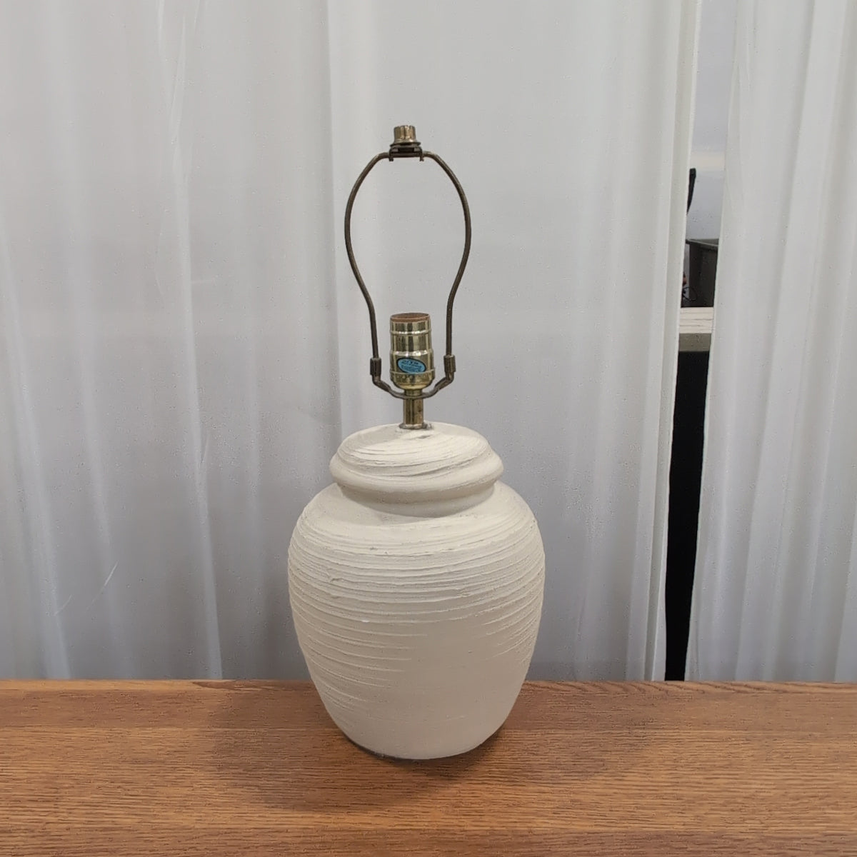 Light Beige Ceramic Urn Table Lamp with Fabric Shade