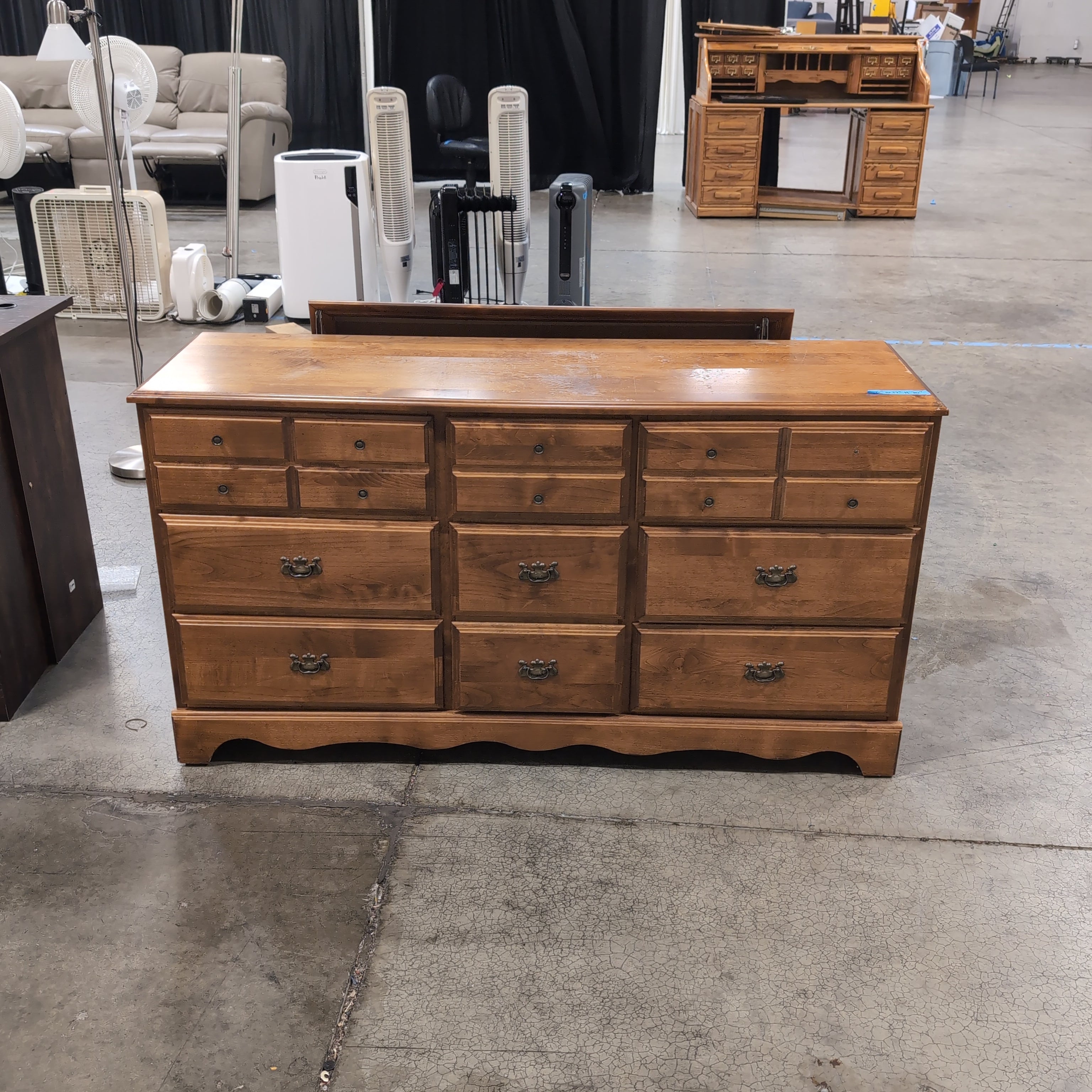 Medium Brown Nine-Drawer Wood Dresser