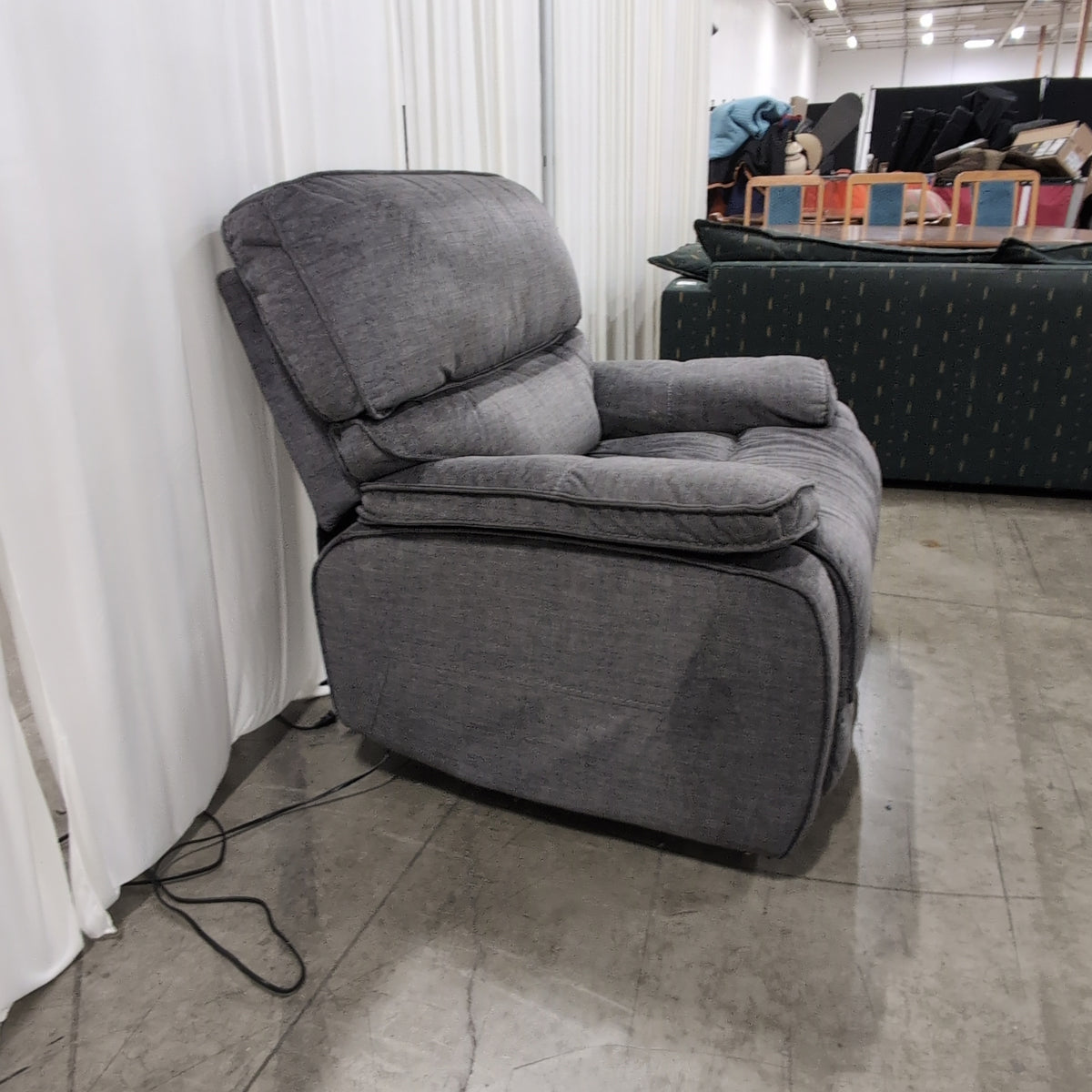 Gray Fabric Overstuffed Recliner with Padded Arms