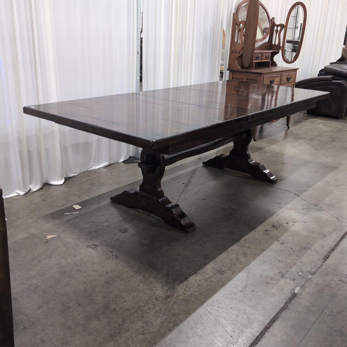 Rustic Dark Wood Plank Top Dining Table