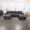 Dark Grey Fabric L-Shaped Sectional Couch with Ottoman