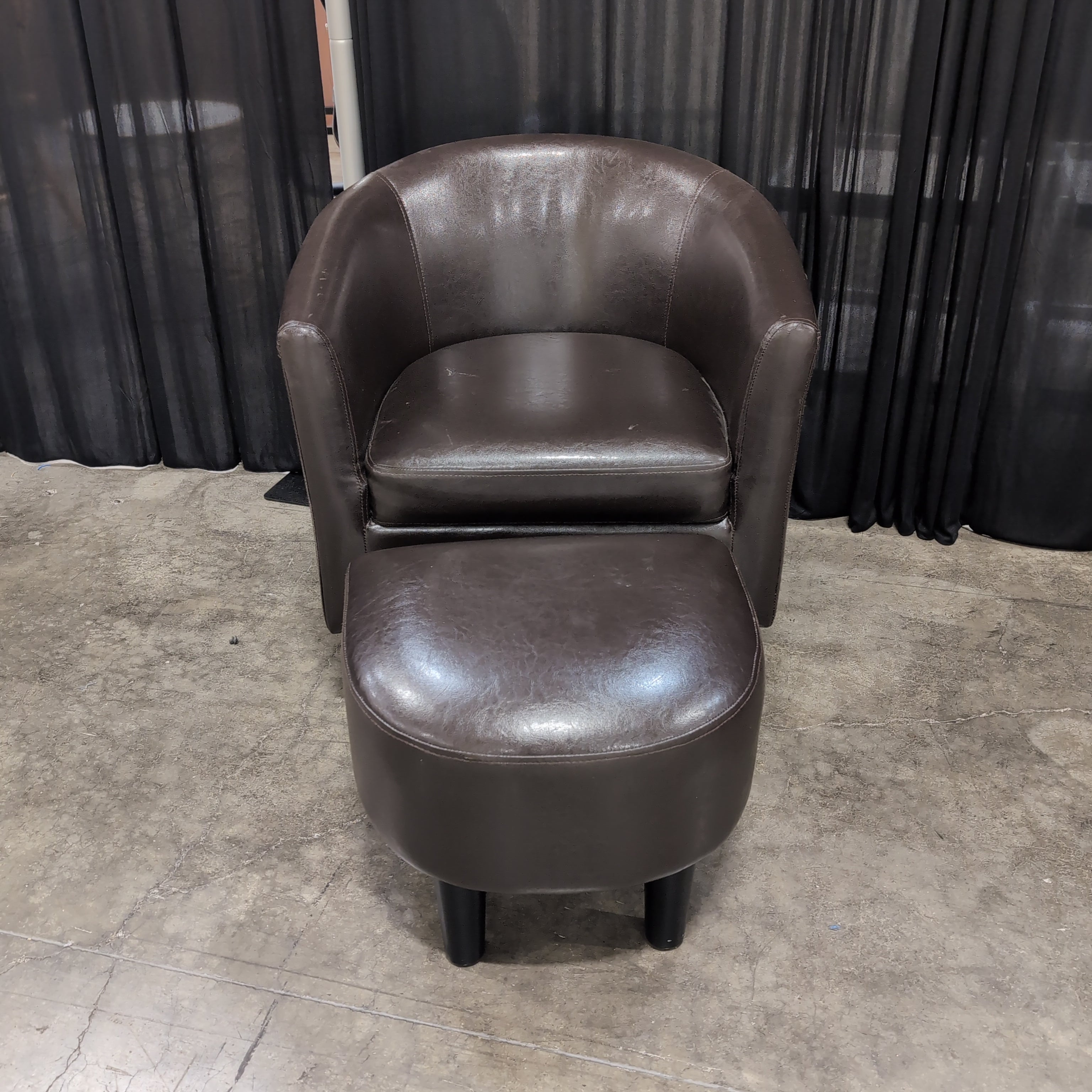 Dark Brown Faux Leather Club Chair with Matching Ottoman