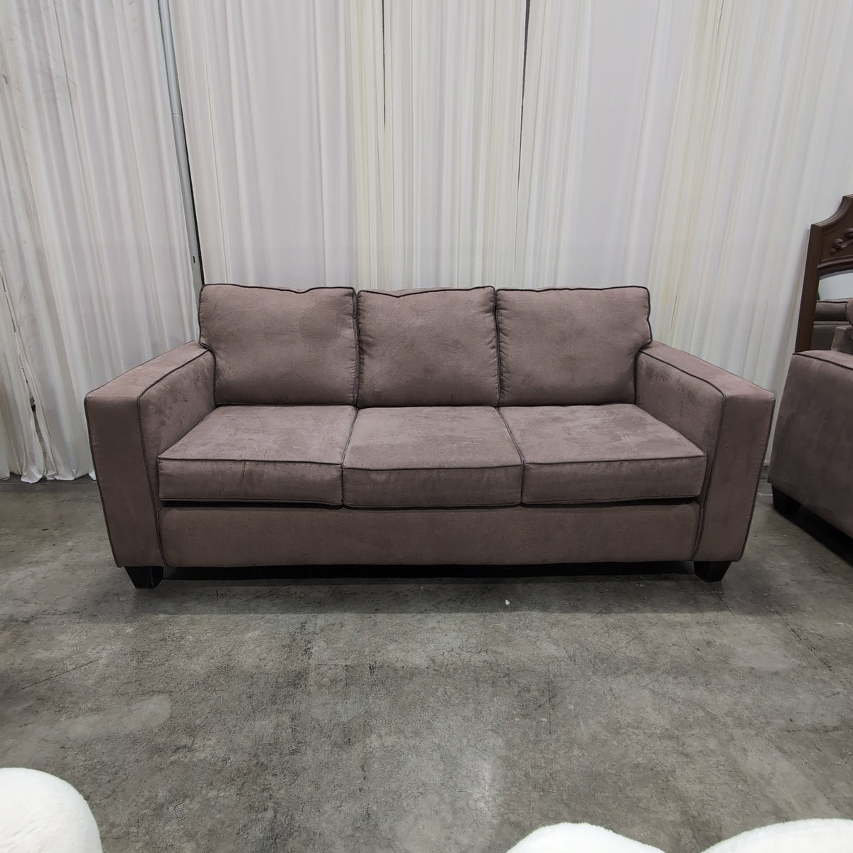Muted Mauve Fabric Couch with Track Arms