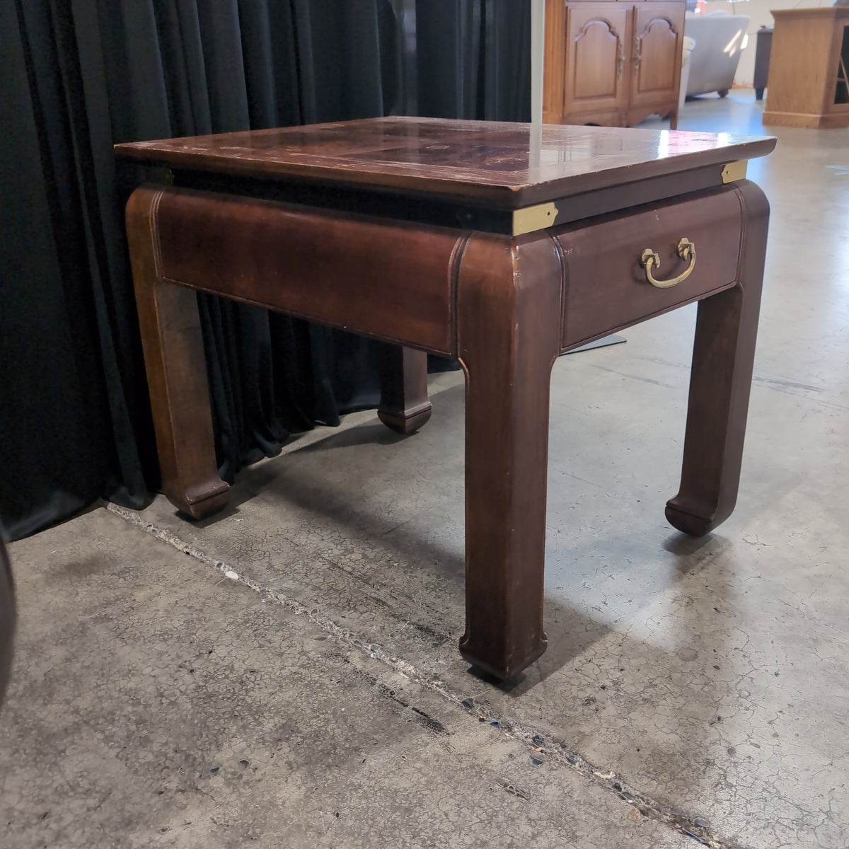 Dark Wood Patterned Top End Table