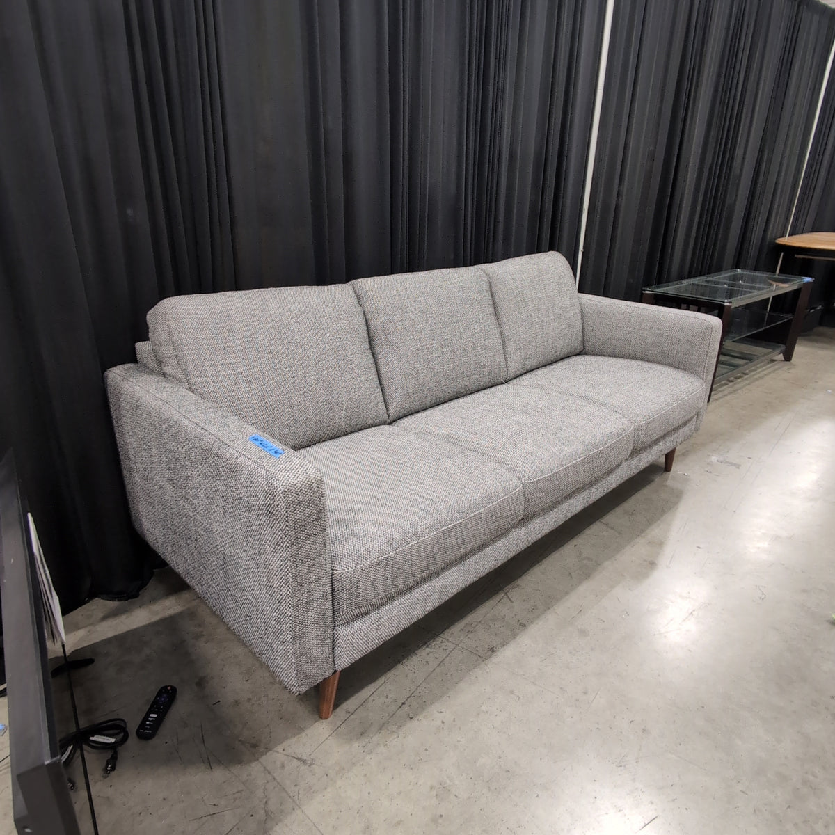 Light Grey Fabric Couch with Tapered Wood Legs