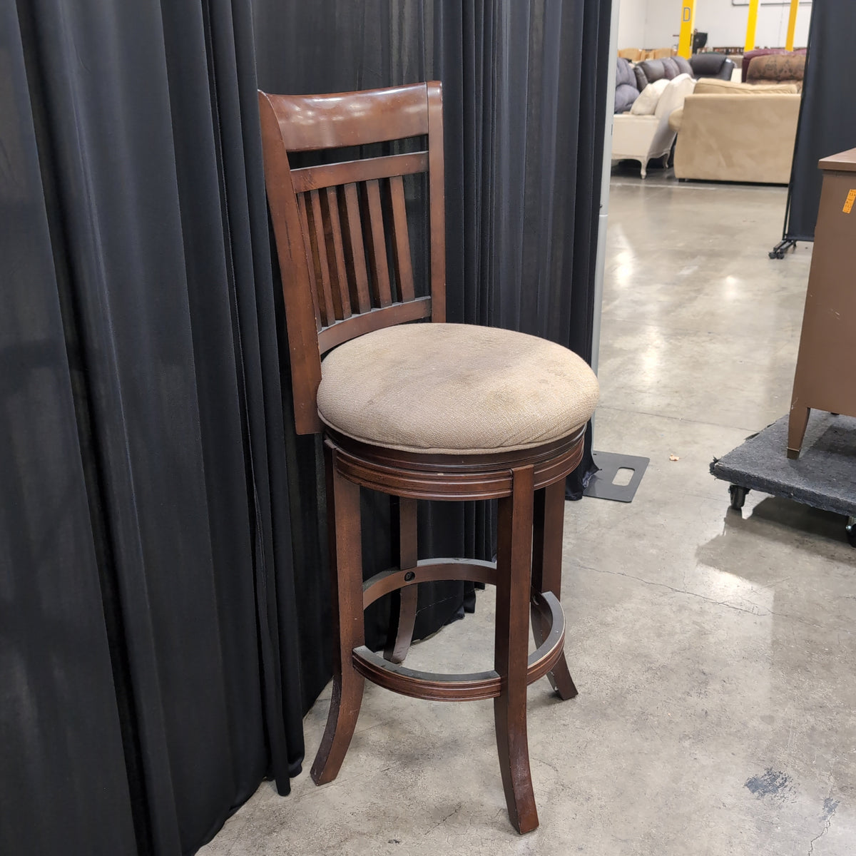 Dark Wood Slatted Back Swivel Bar Stool