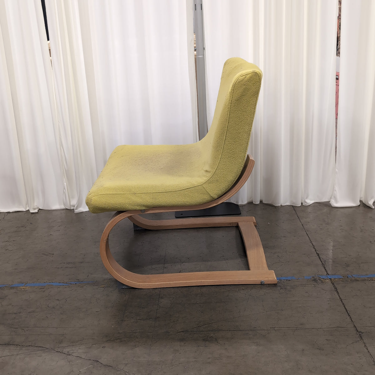 Lime Green Fabric Low Profile Lounge Chair with Wood Base