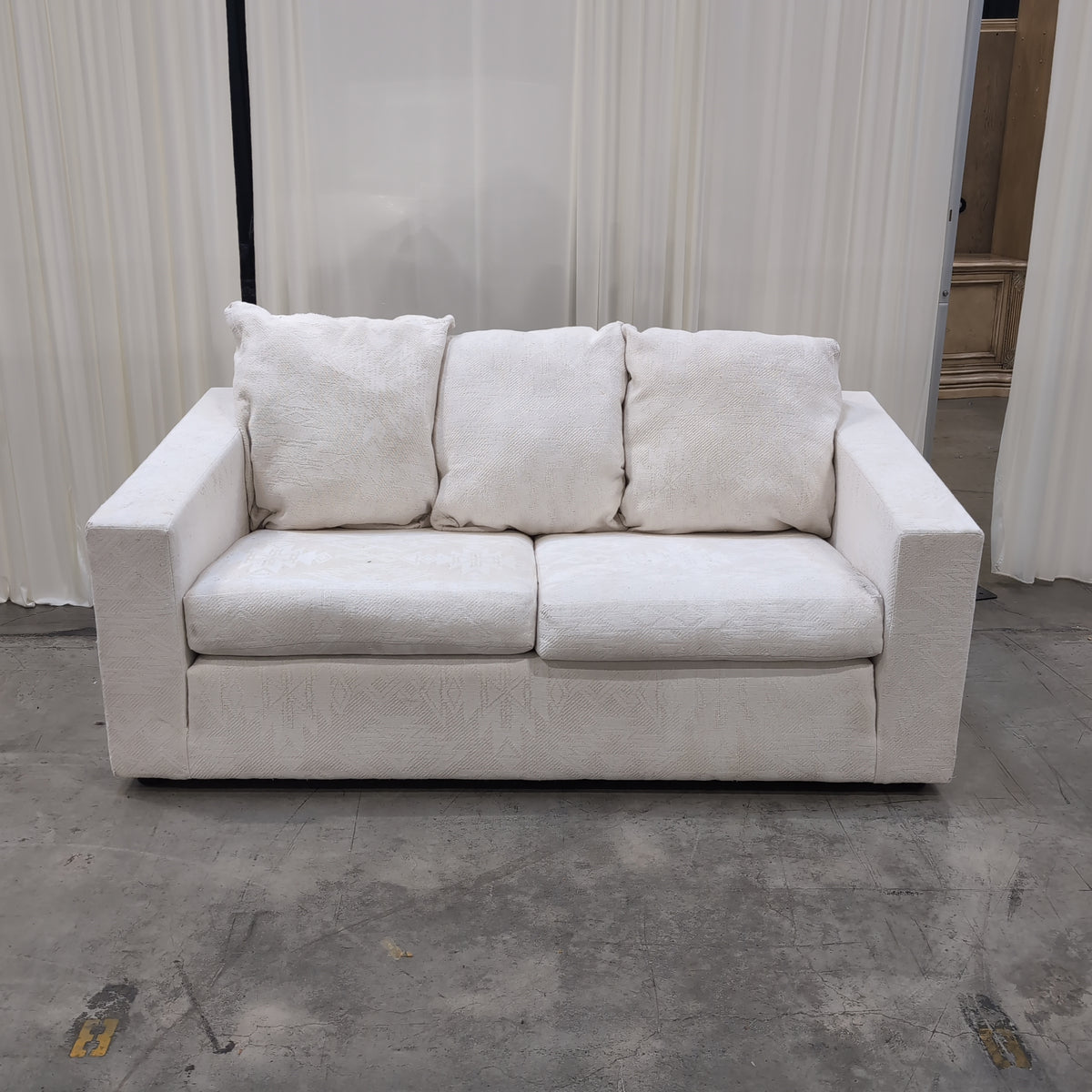 Off-White Boxy Arm Couch in Textured Fabric