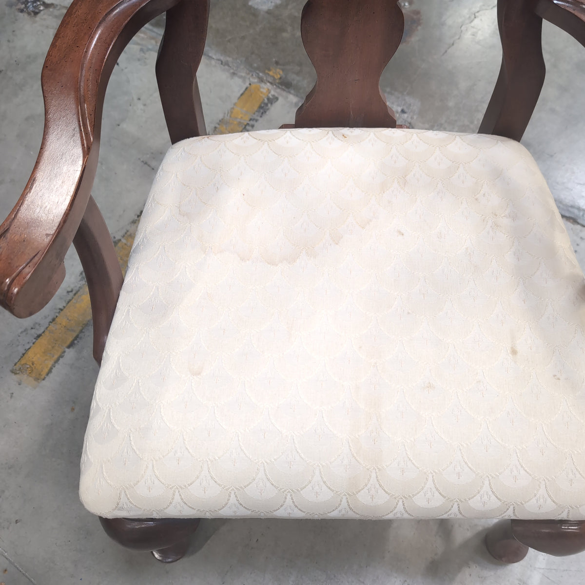 Queen Anne Style Upholstered Dining Armchair in Dark Wood