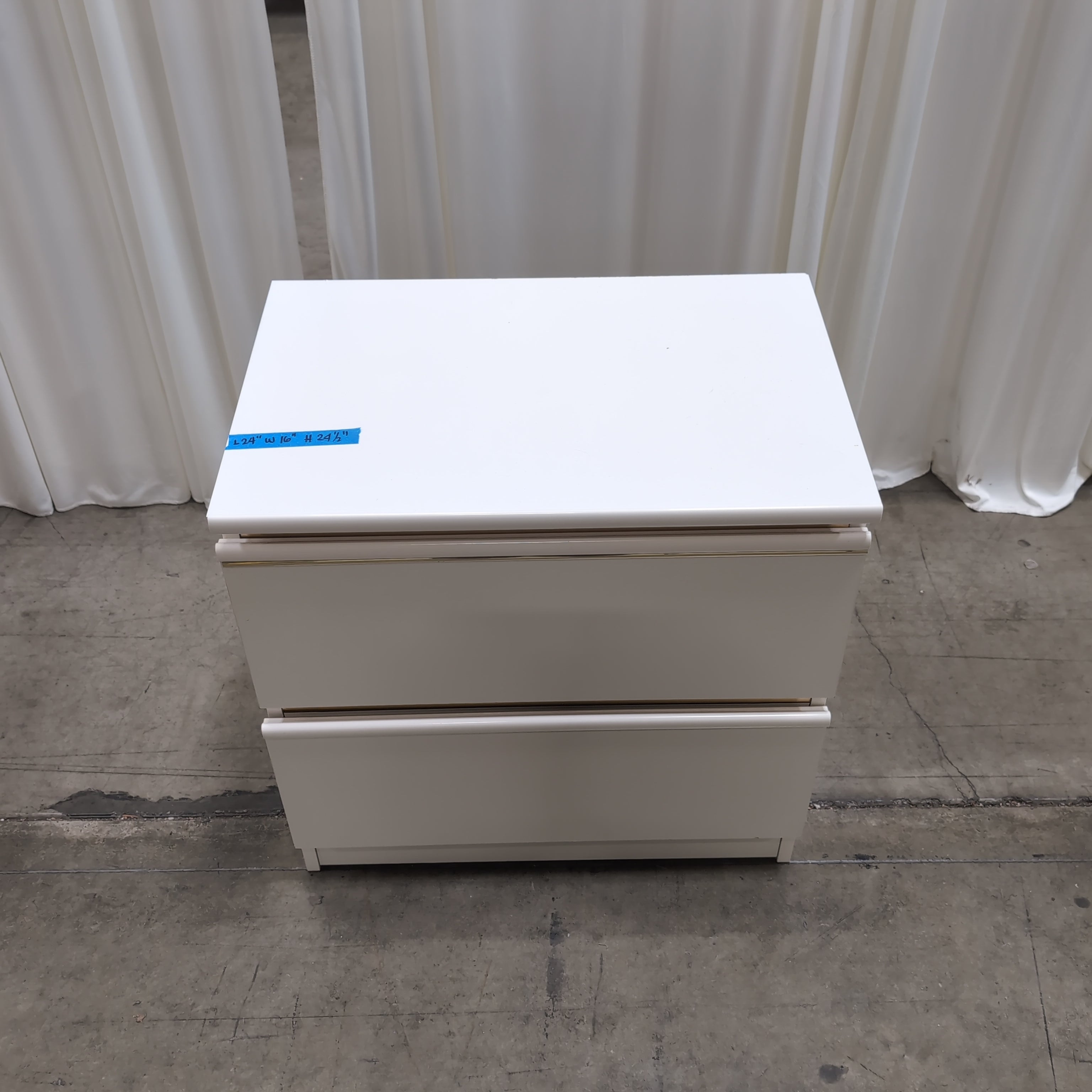 White Two-Drawer Nightstand with Gold Accents