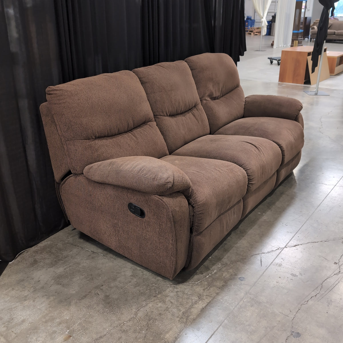 Plush Brown Fabric Reclining Couch with Padded Arms
