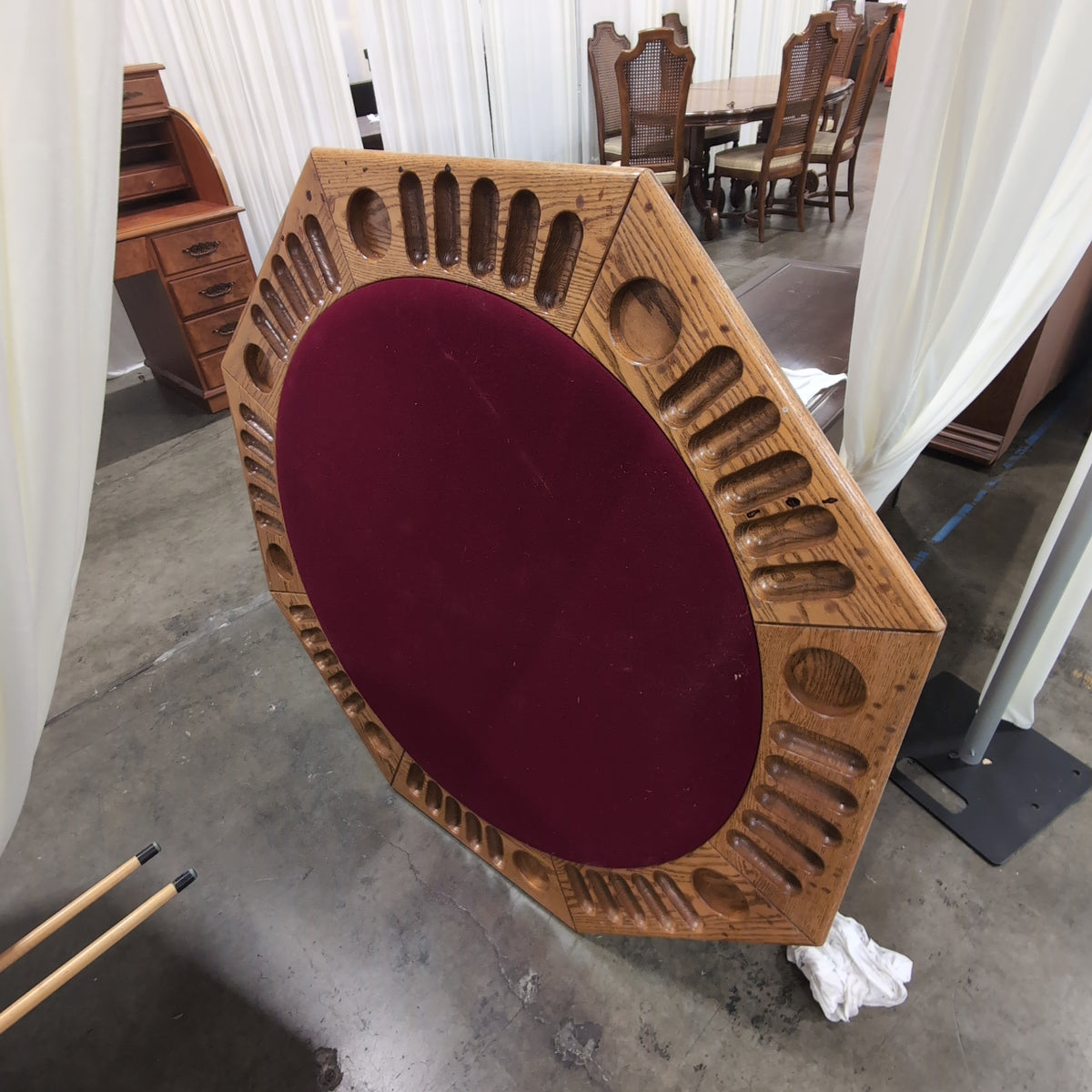 Octagonal Oak Wood Game Table with Inlaid Top