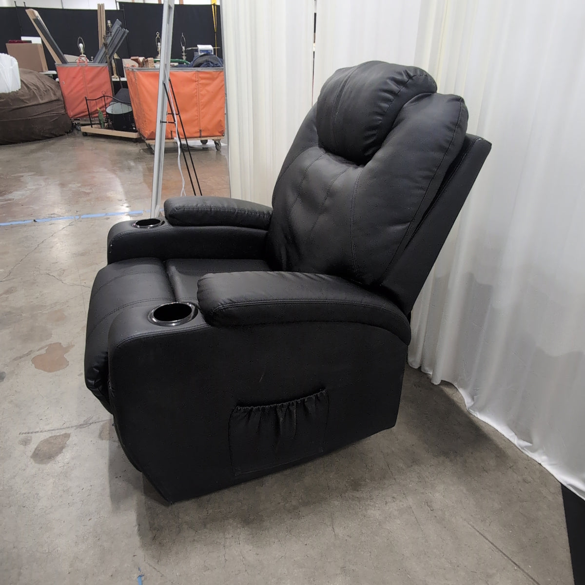 Padded Black Faux Leather Recliner with Cup Holders