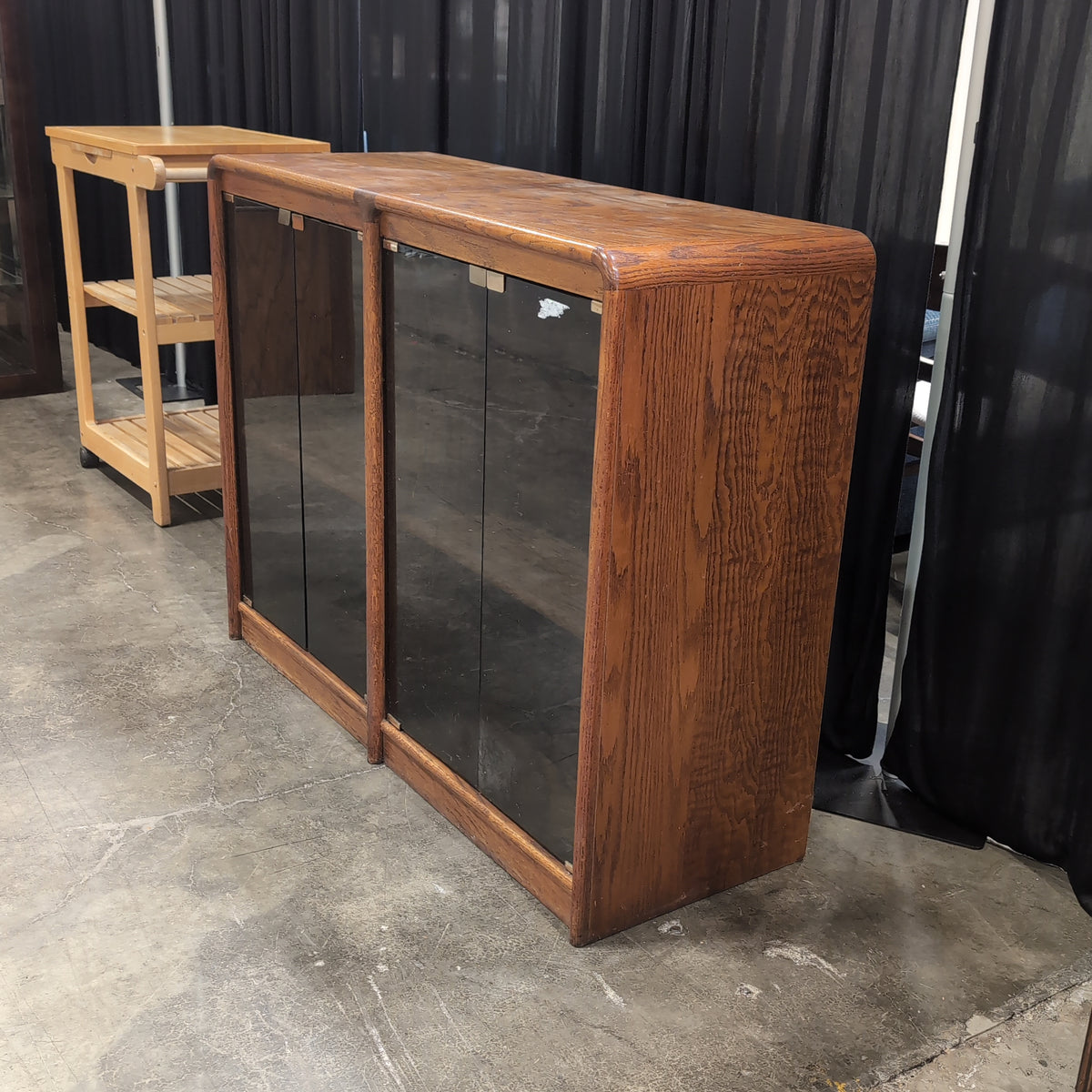 Mid-Century Style Wood China Cabinet with Smoked Glass