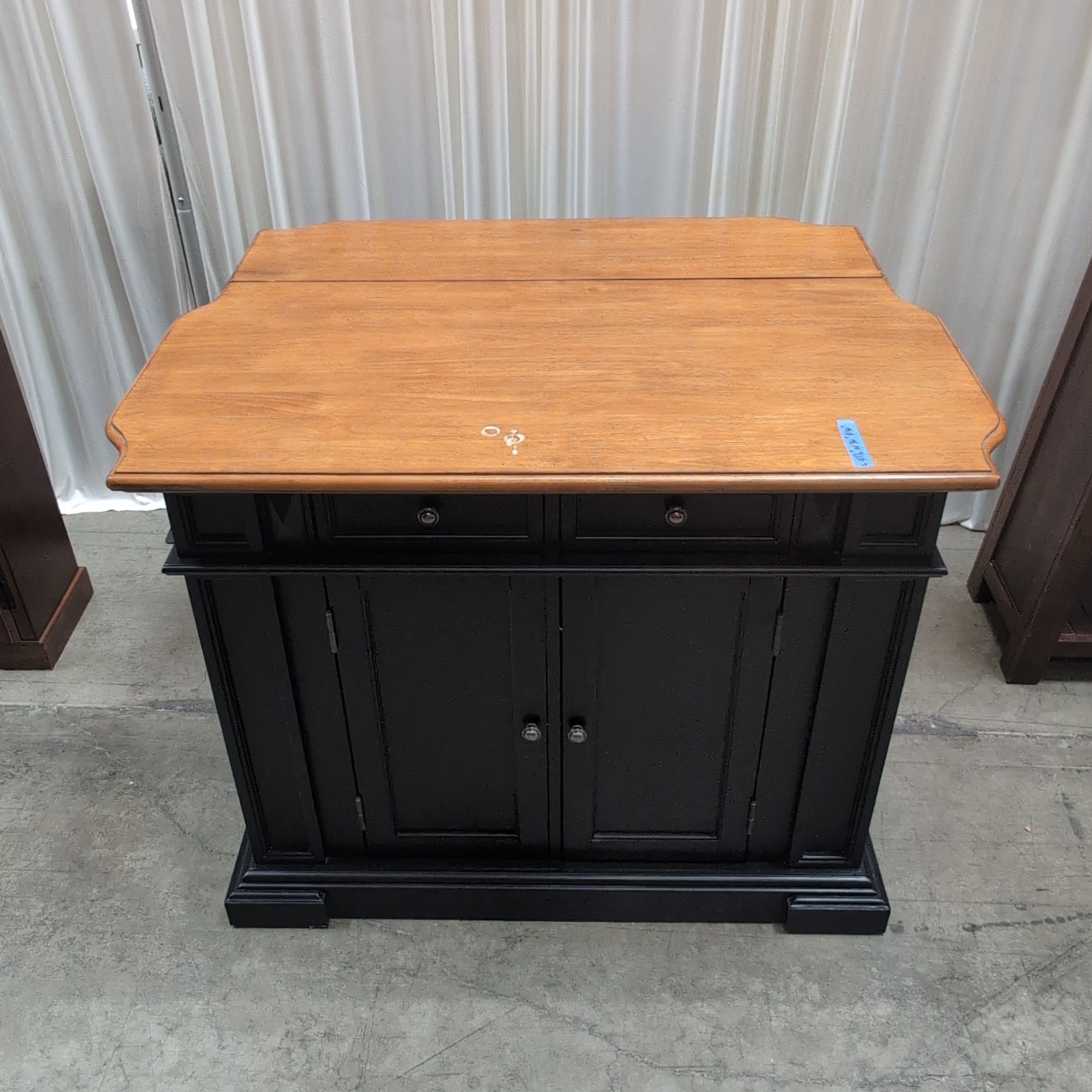 Black and Wood Kitchen Island with Drop-Leaf Top