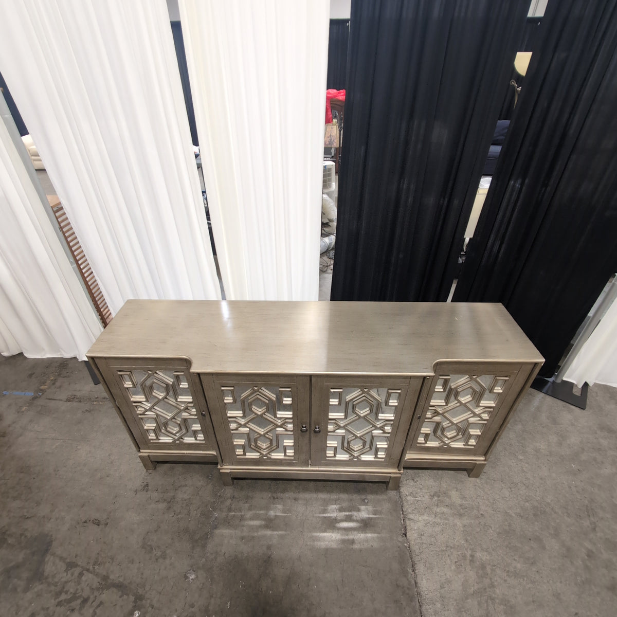 Jogran Inc. Champagne Mirrored Geometric Four-Door Buffet