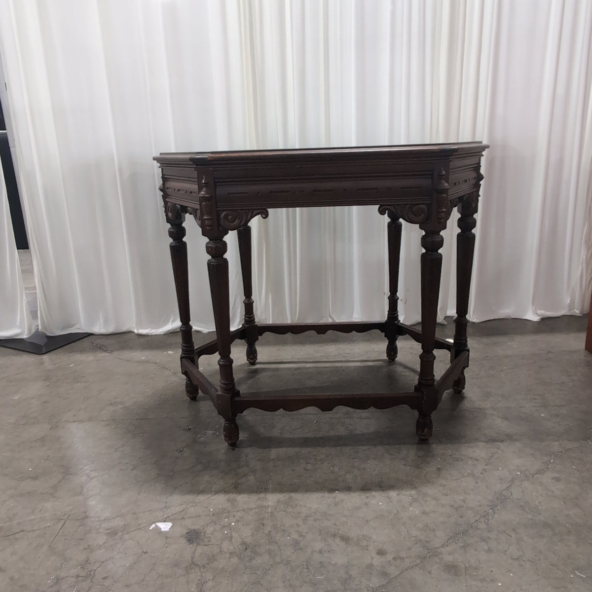 Dark Wood Hexagonal End Table with Carved Legs