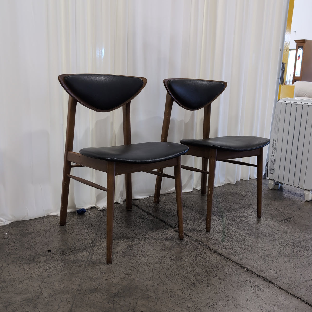 Mid-Century Style Wood Chair with Black Upholstery