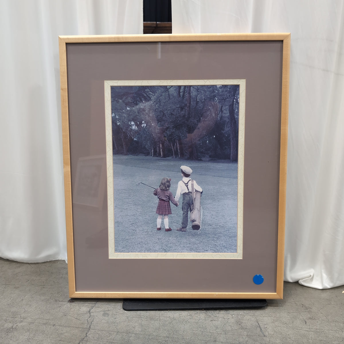 Vintage Style Children Golfing Framed Photograph in Wood
