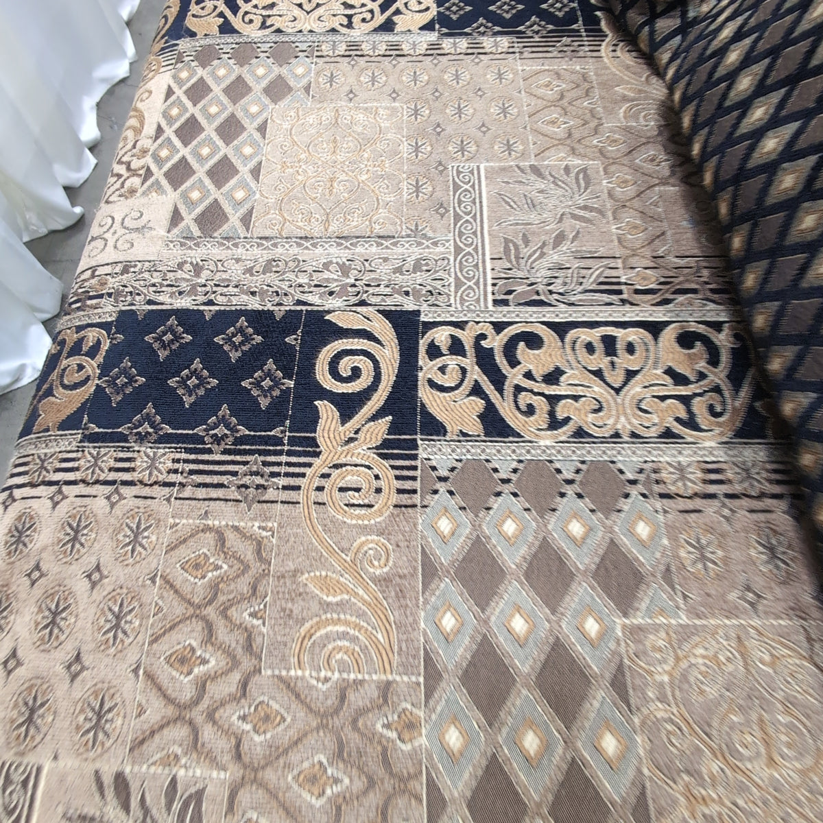 Patterned Fabric L-Shaped Sectional Couch