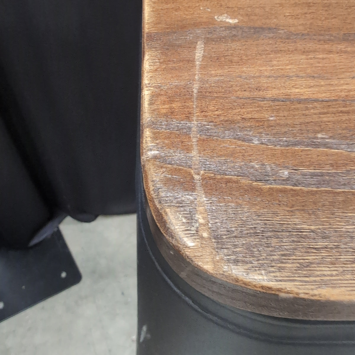 Industrial Dark Gray Metal Stool with Wood Top