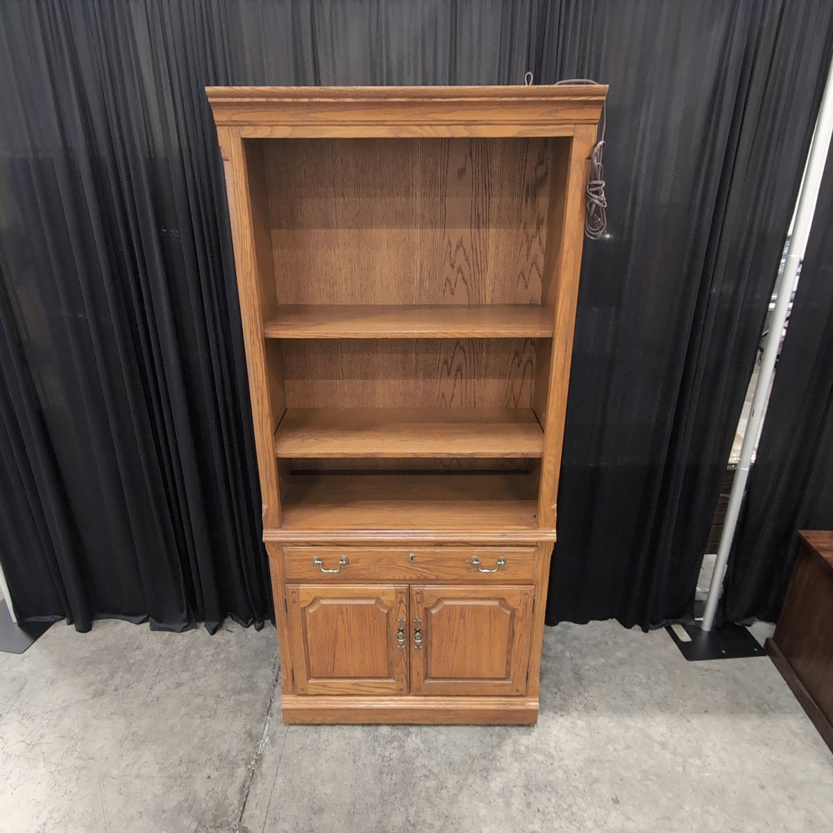 Light Oak Wood Bookcase with Cabinet Storage