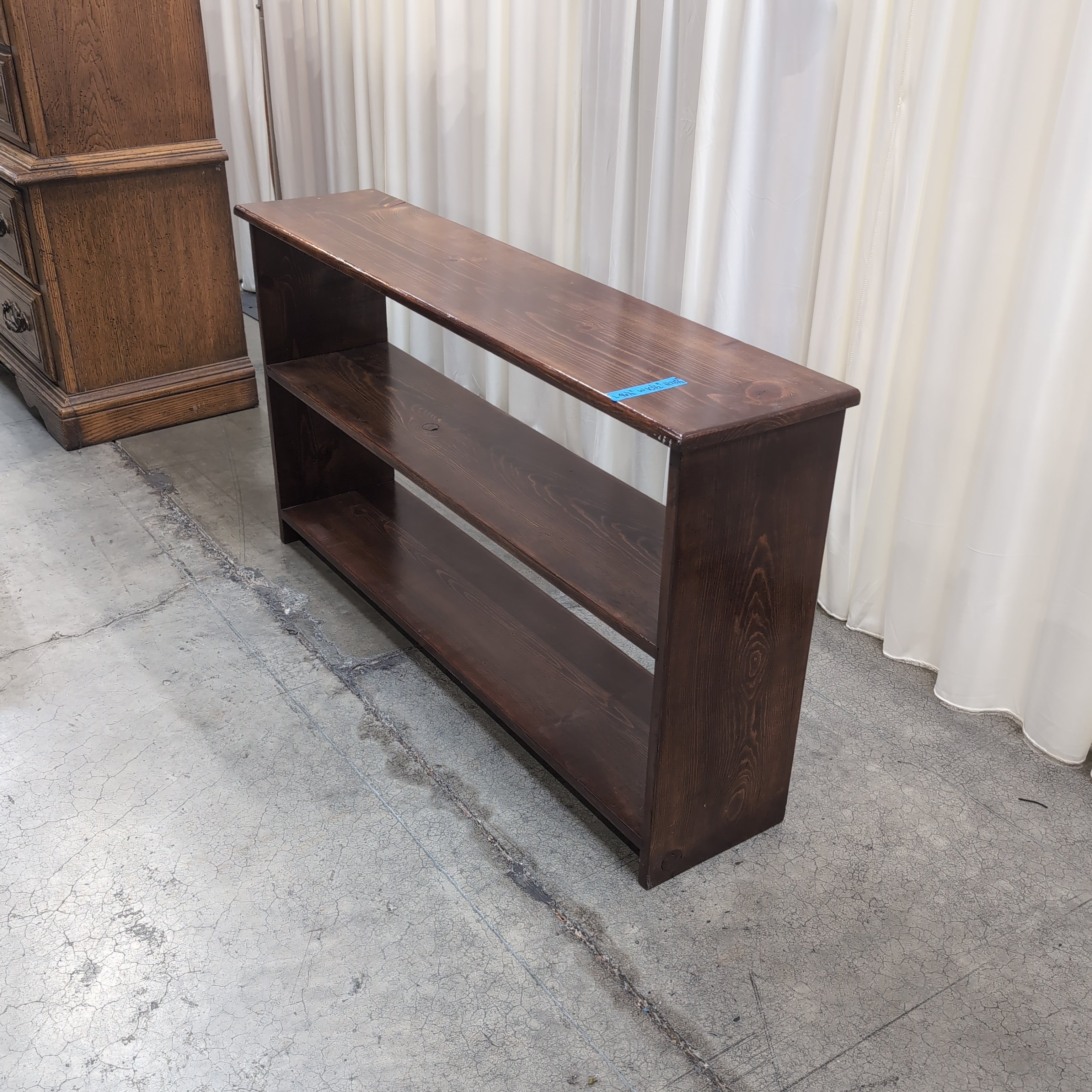 Dark Brown Stained Wood Three-Shelf Bookcase