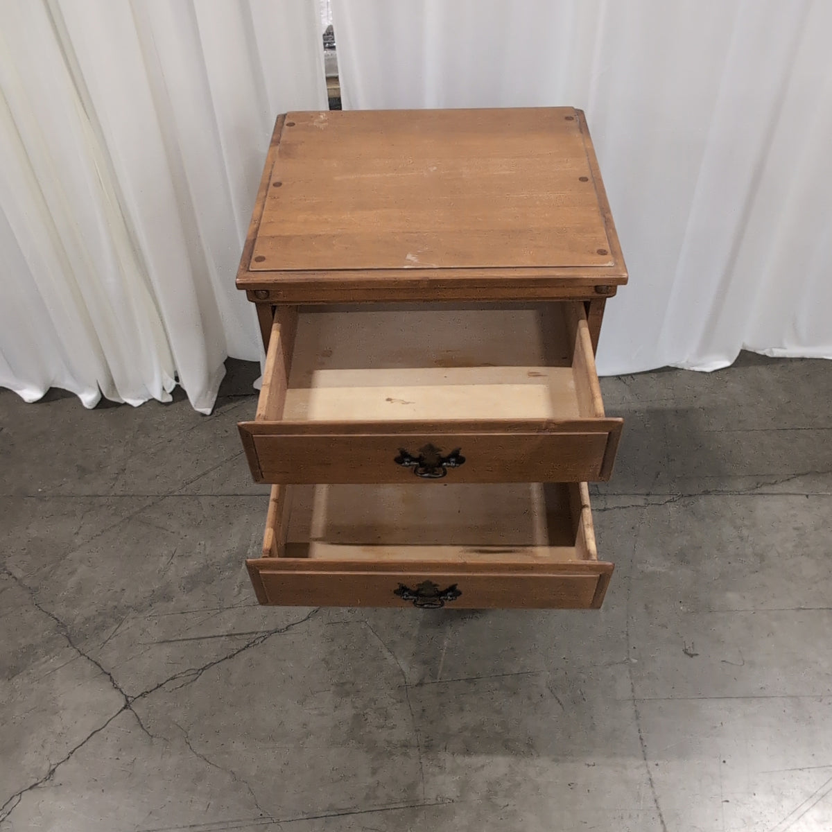 Colonial Style Wood Nightstand with Two Drawers