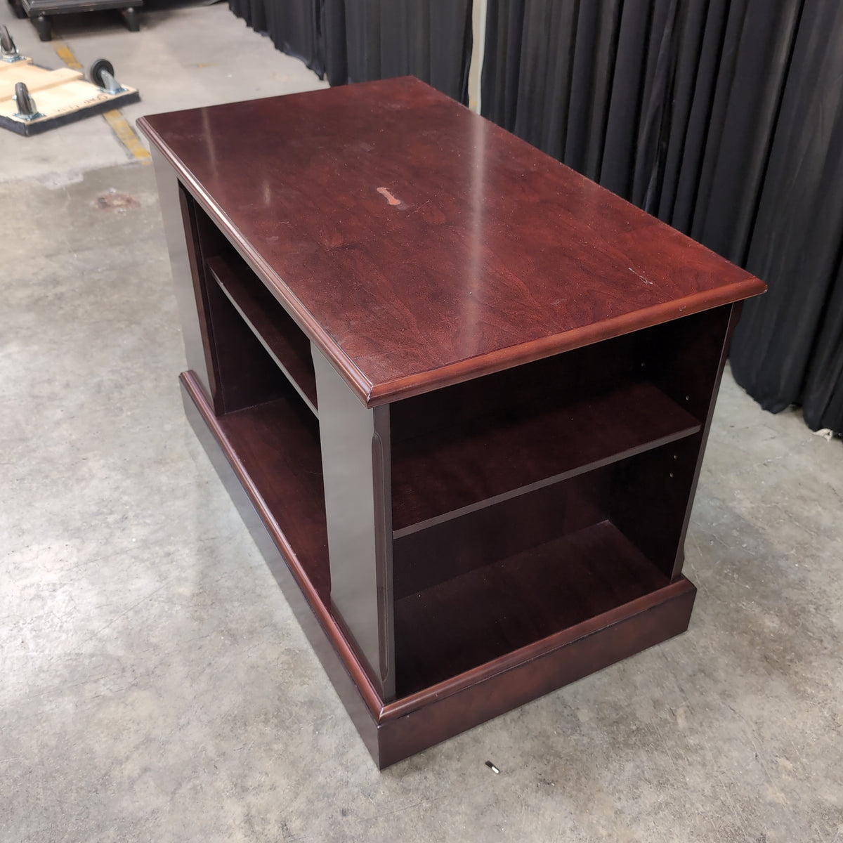 Dark Cherry Wood TV Stand with Open Shelves