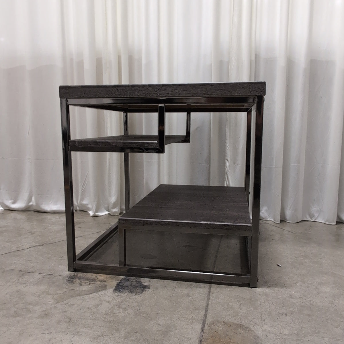 Grey Wood Grain Square End Table with Metal Frame