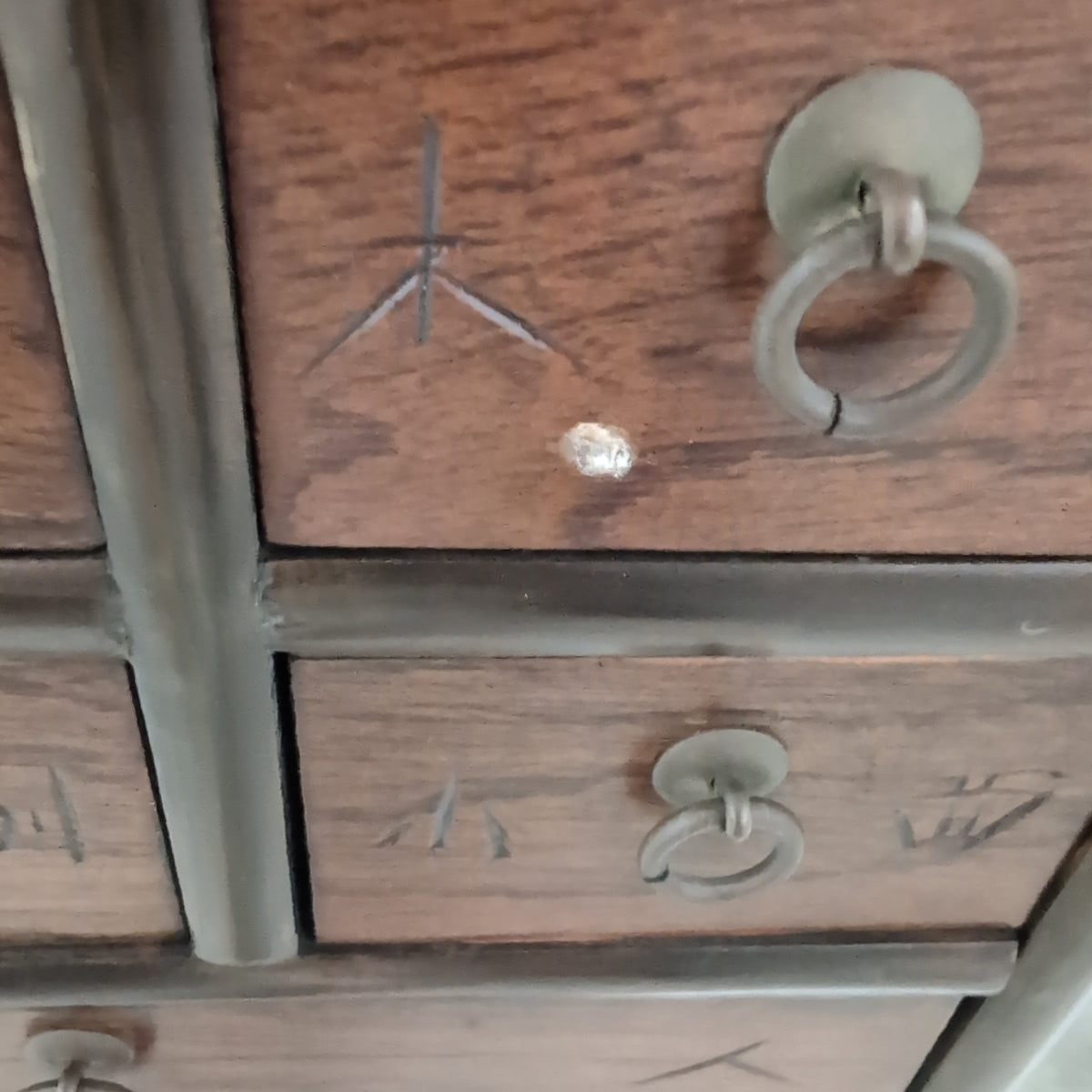 Traditional Asian Wood Medicine Cabinet with Brass Hardware