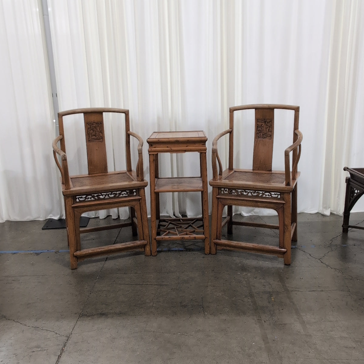 Light Wood Square End & Two Chairs Table with Lattice Base
