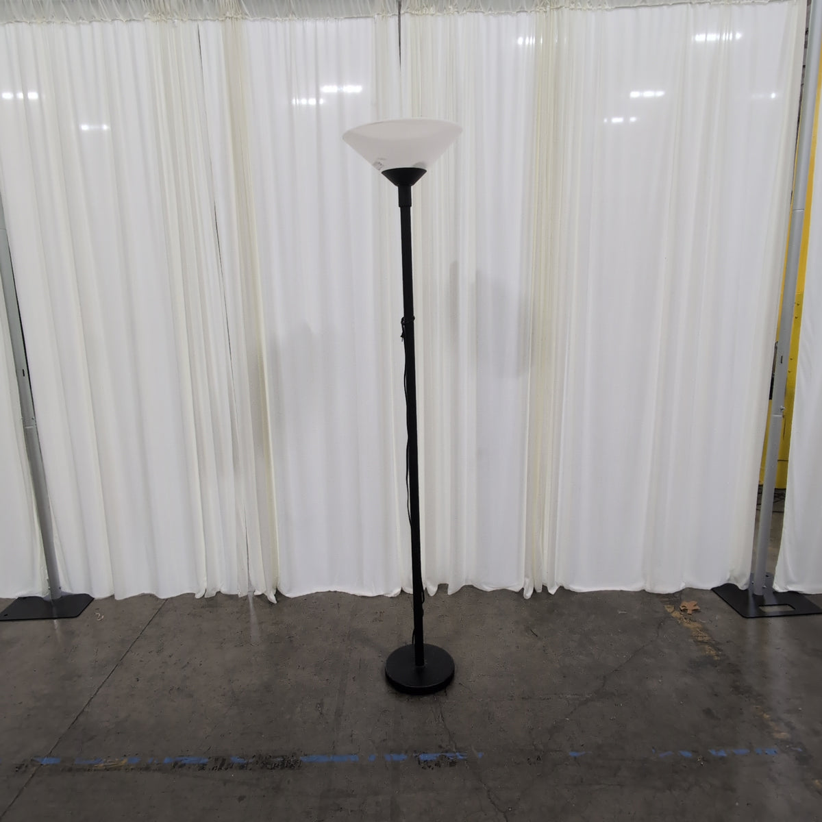 Black Metal Torchiere Floor Lamp with Frosted Cone Shade