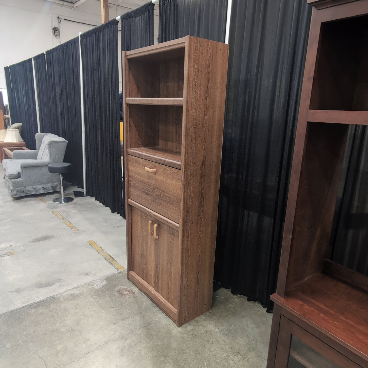 Mid-Century Style Brown Wood Bookcase with Storage