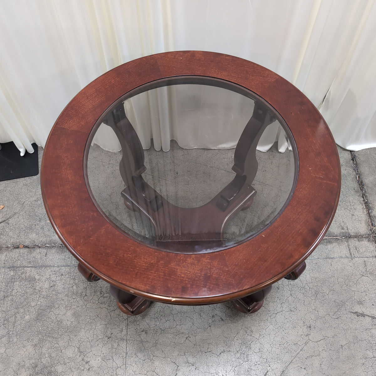 Dark Wood Round End Table with Glass Top