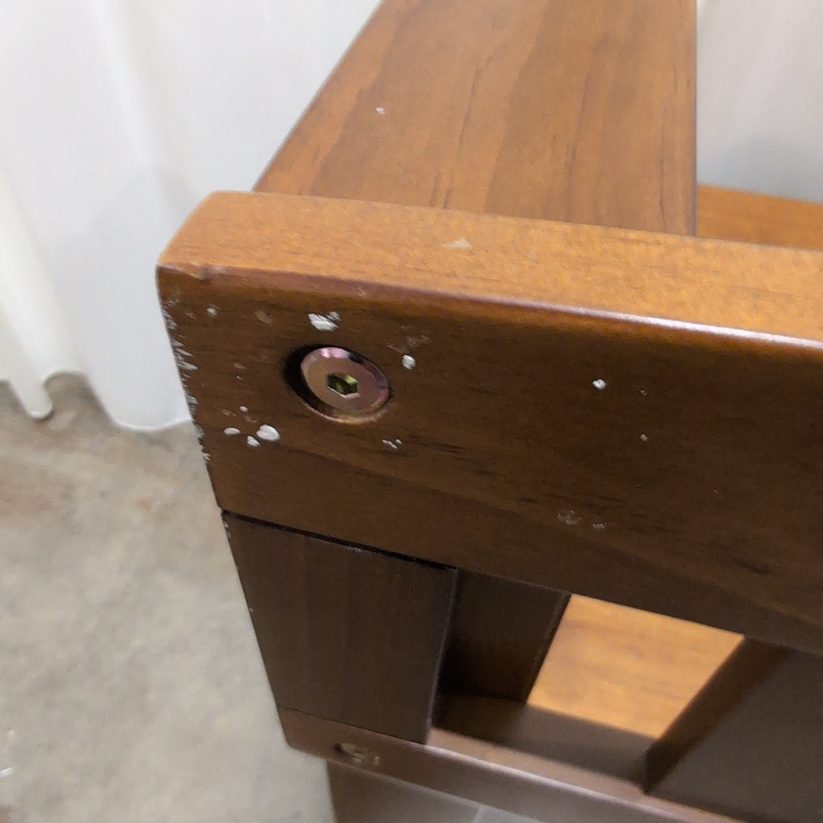Medium Brown Wood Storage Bench with Slatted Back