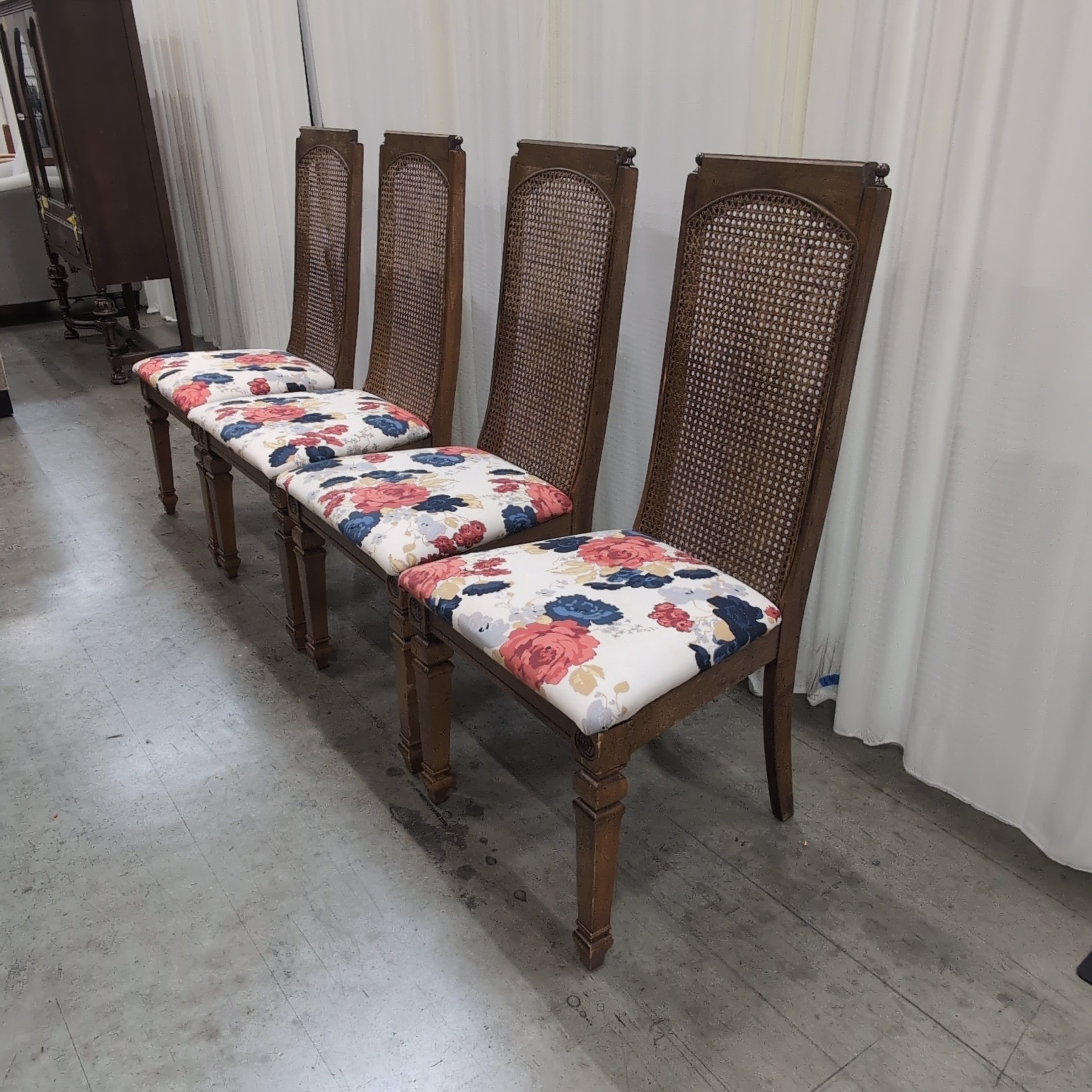 French Provincial Style Wood Dining Chair with Floral Upholstery
