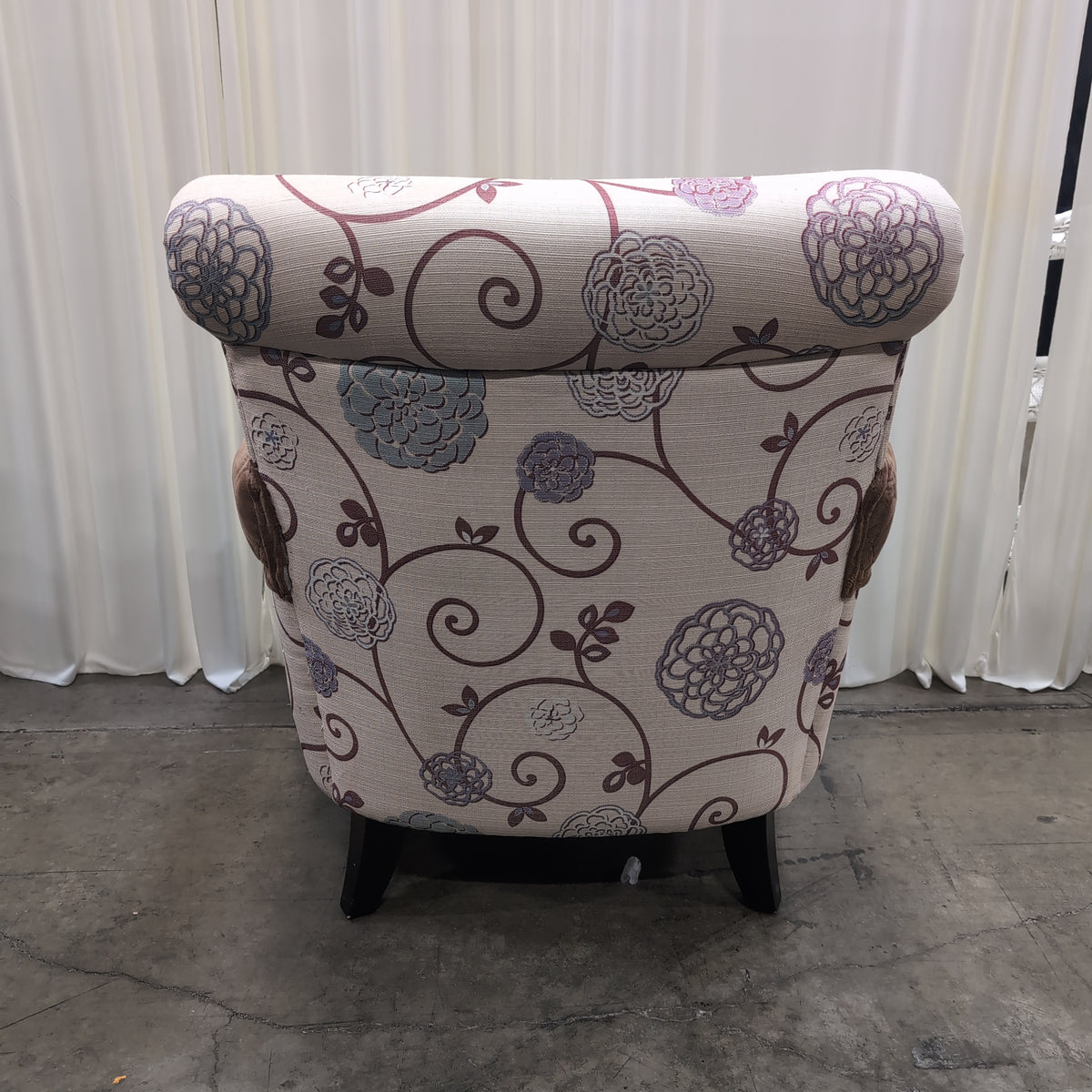 Cream and Blue Floral Pattern Armchair with Arm Covers