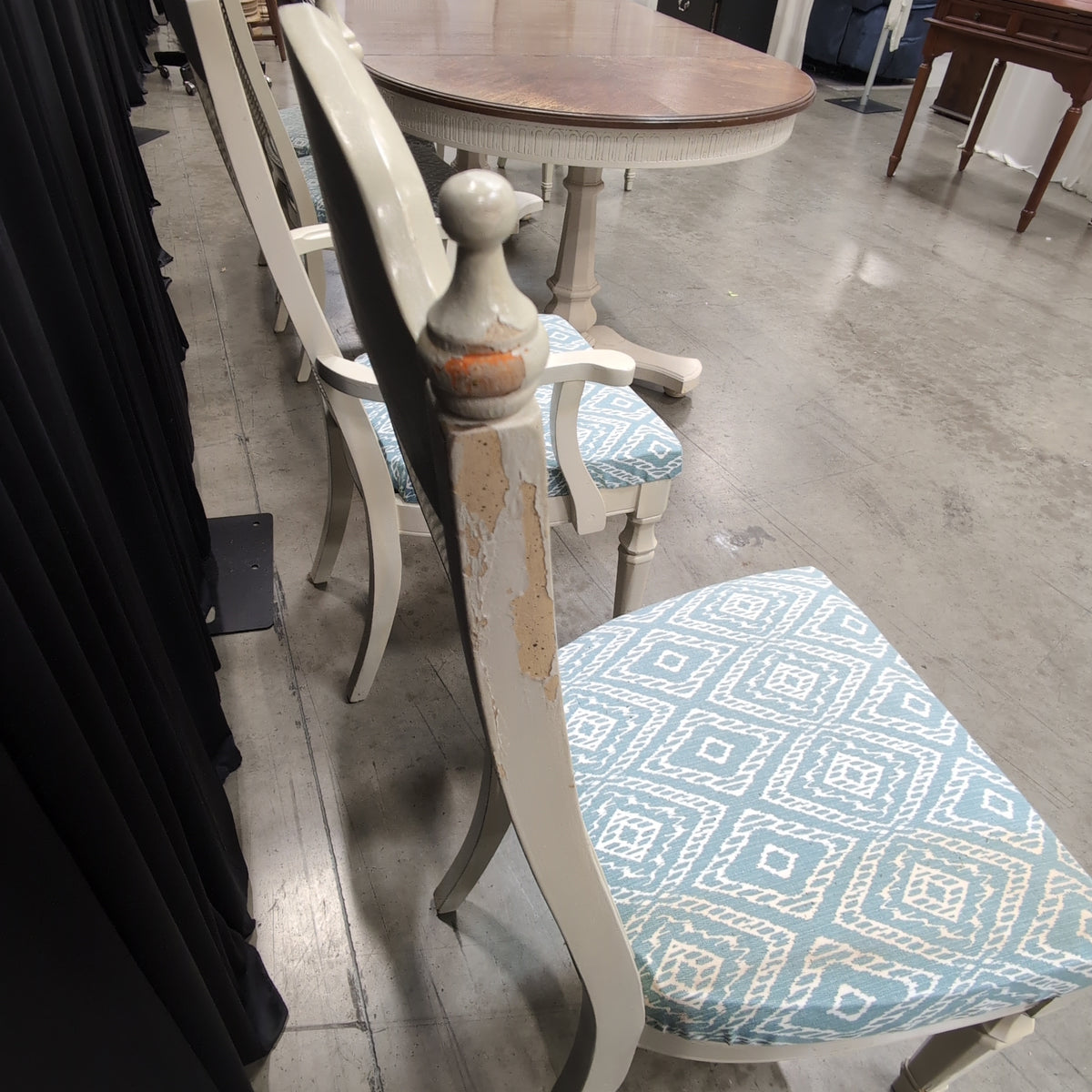 Cream Painted Pedestal Dining Table with Cane Back Chairs