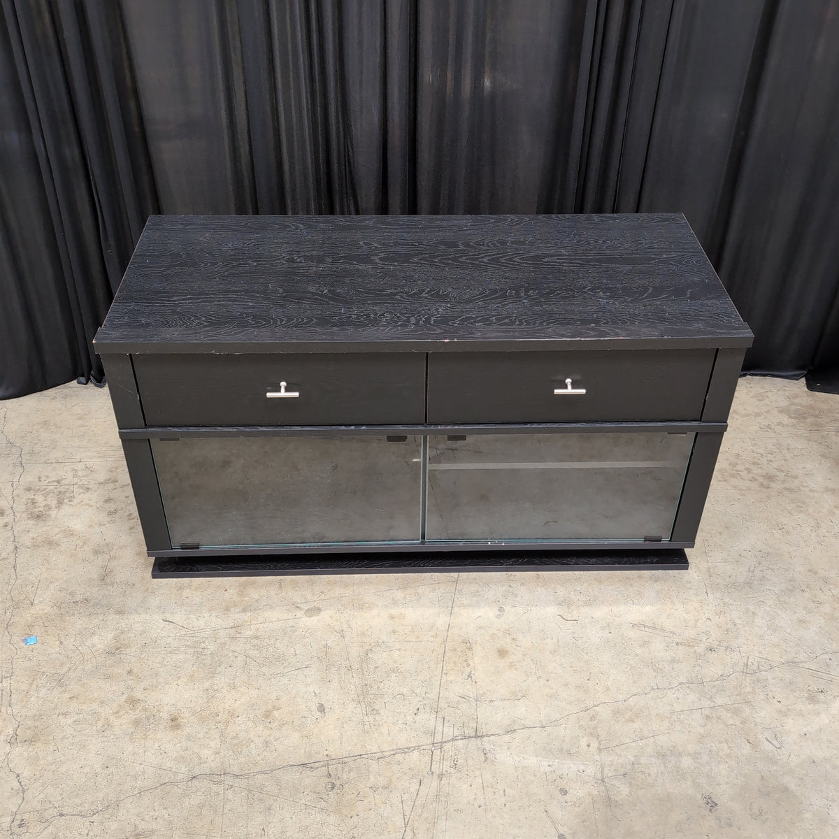 Dark Wood Grain TV Stand with Glass Doors