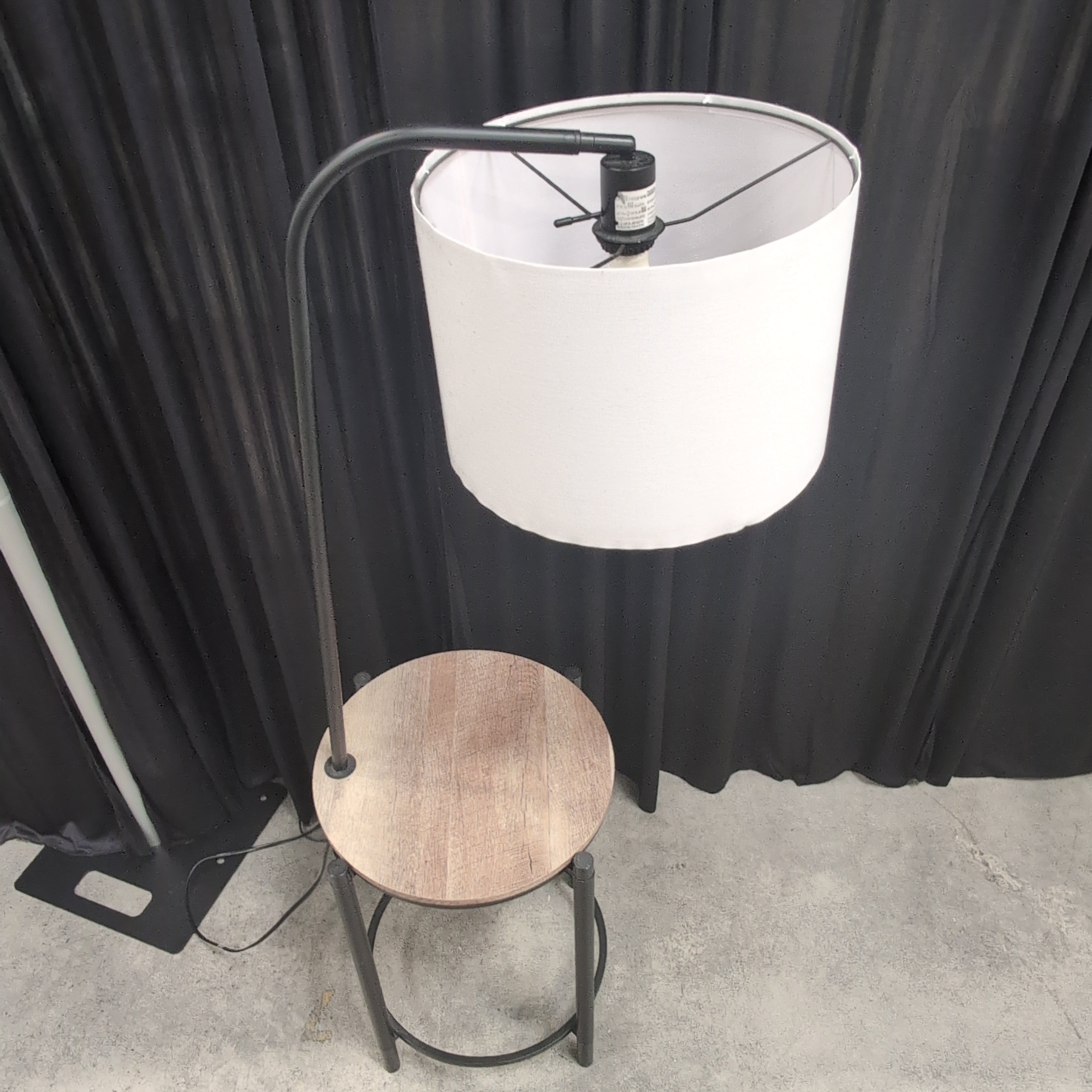 Industrial Style Black Metal Floor Lamp with Wood Table