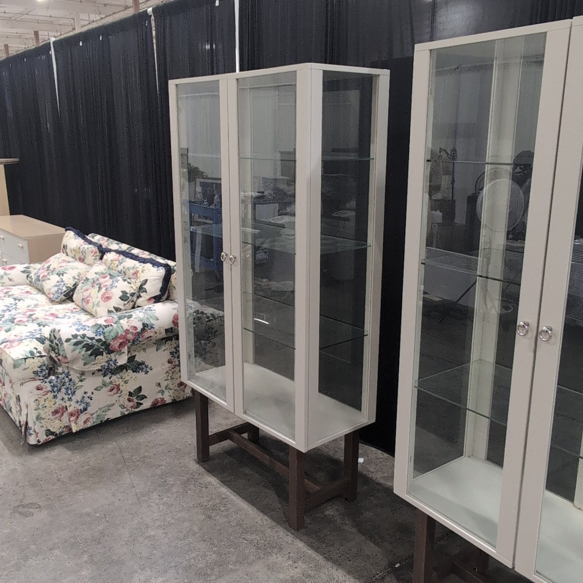 Tall Off-White Glass China Cabinet in Wood