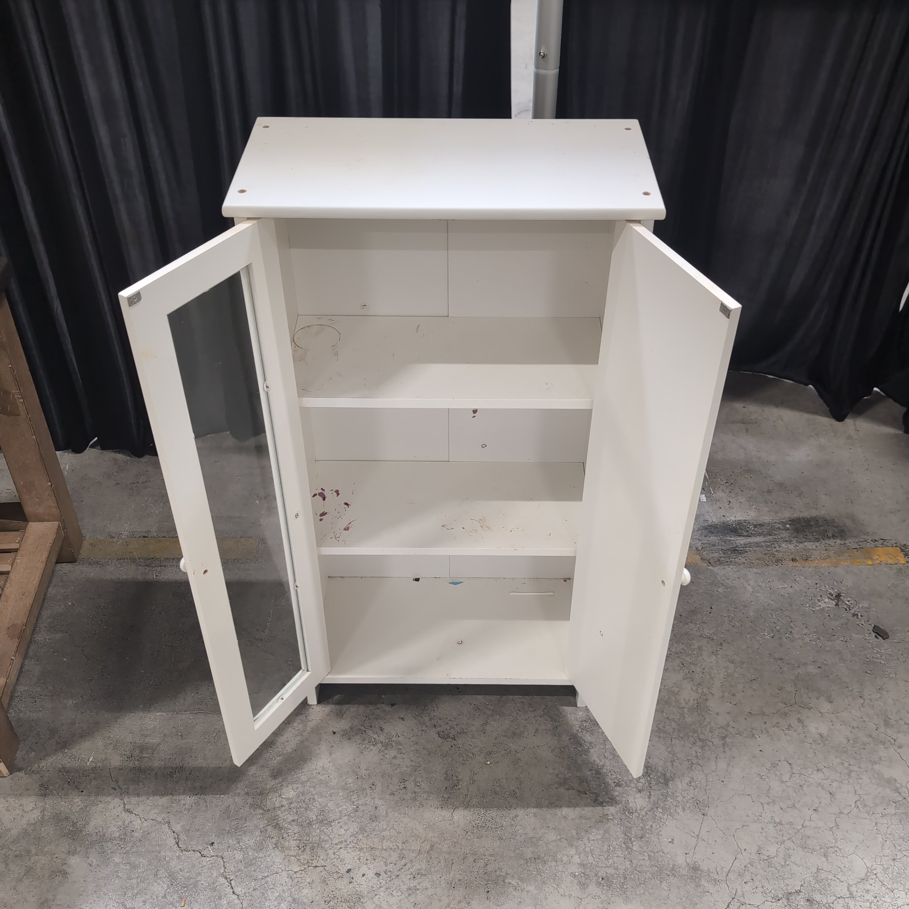 White Wood Storage Cabinet with Glass Door