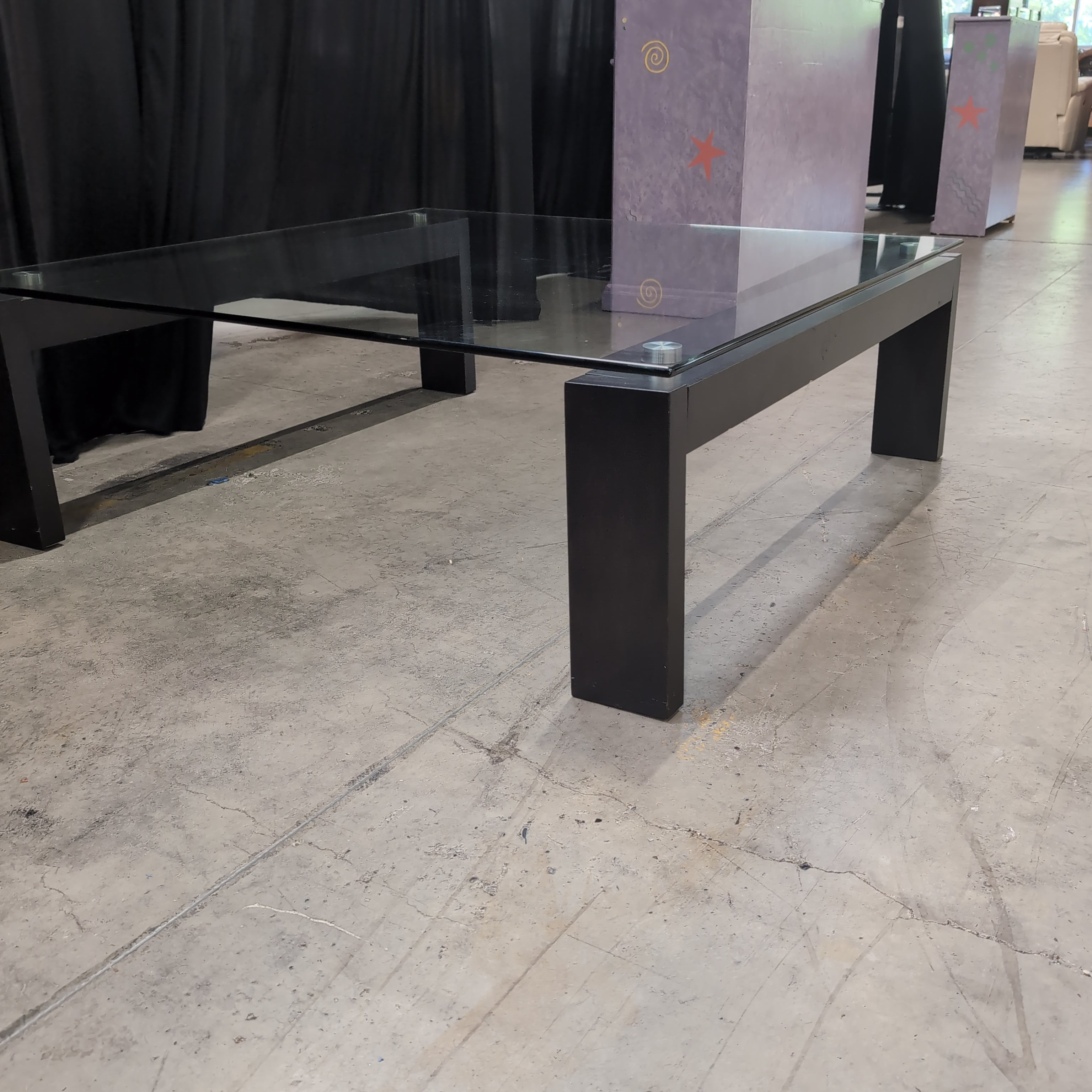 Modern Dark Wood Coffee Table with Glass Top