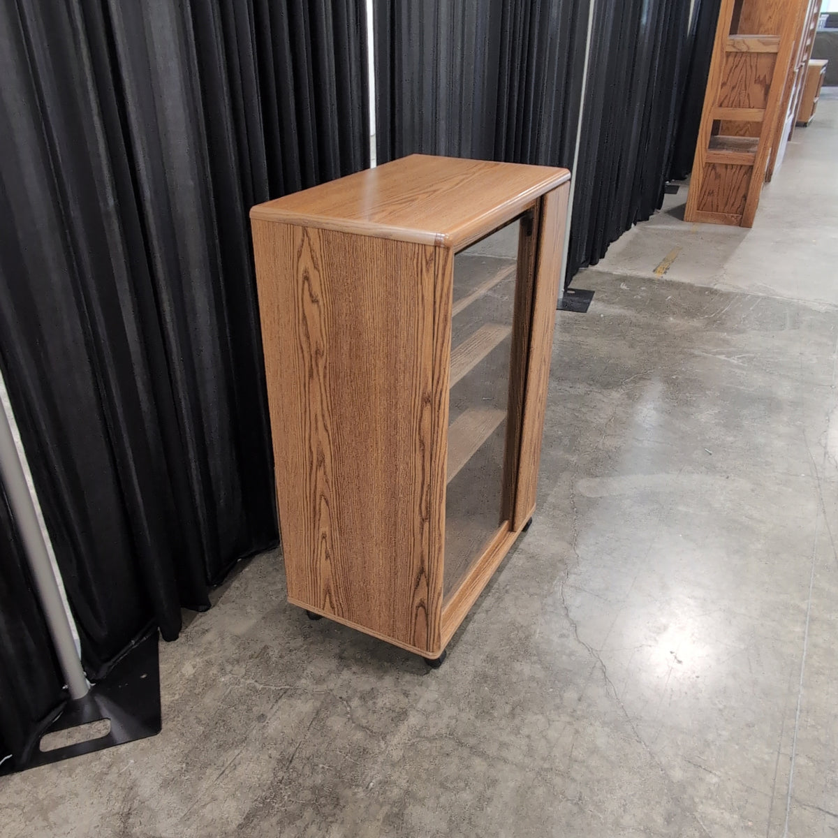 Light Brown Wood Cabinet with Sliding Glass Door